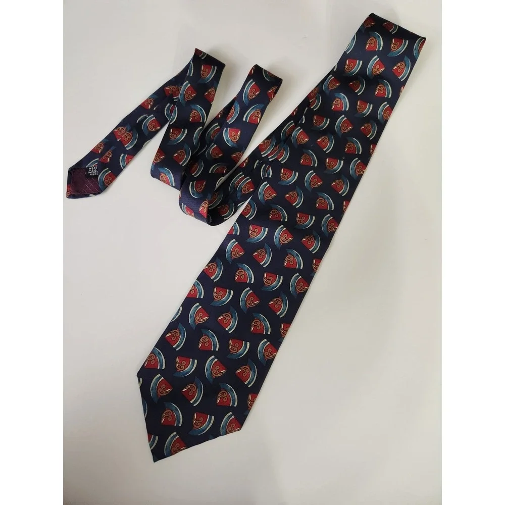 Christian Dior Monsieur WPL 125 Silk Geometric Motif Navy Blue Neck Tie